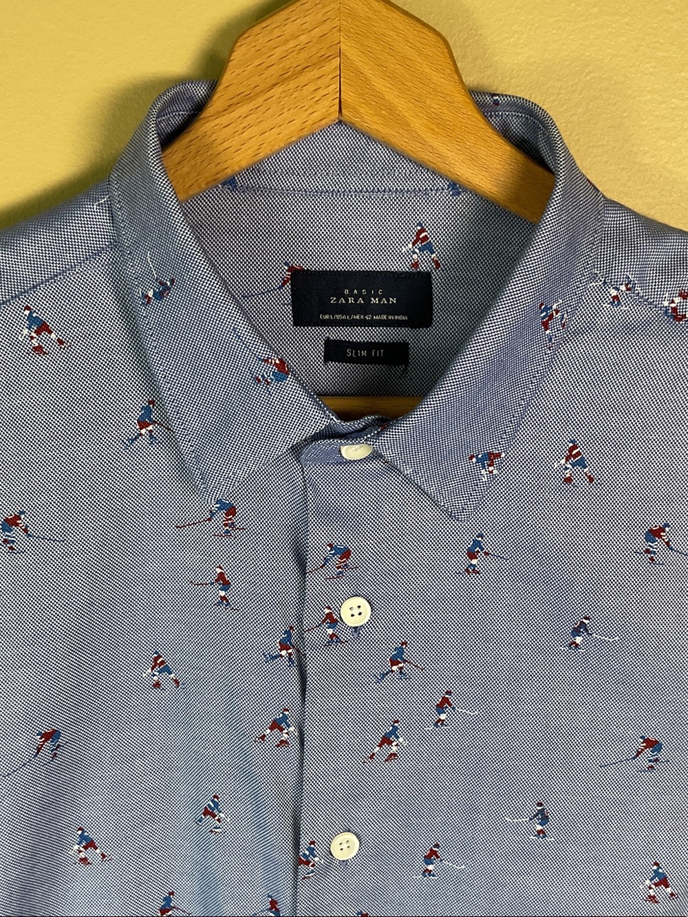 Zara Men’s Light Blue Slim Fit Shirt Hockey Button Down Shirt Size L